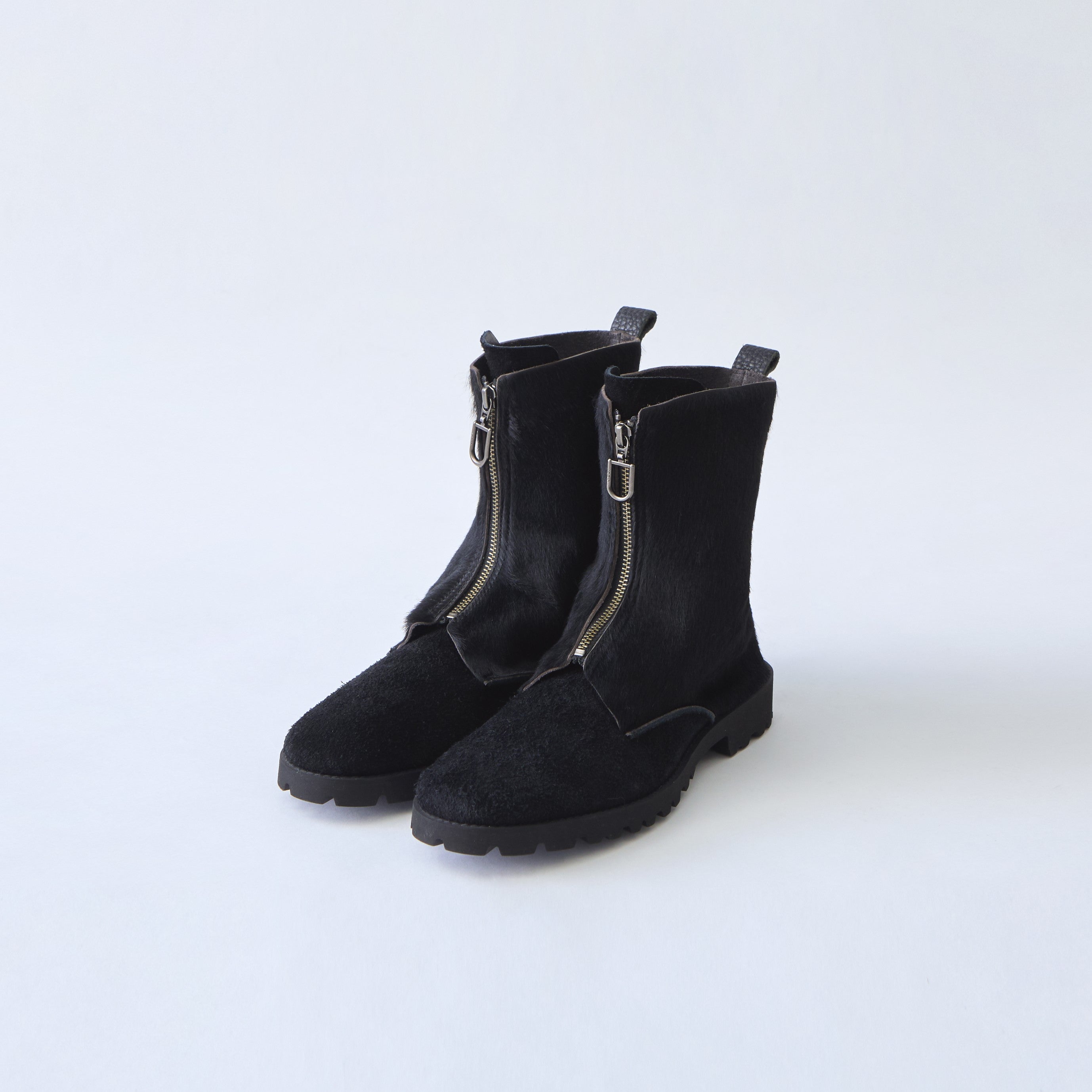 FRONT ZIP BOOTS COW HAIR BLACK / BLACK