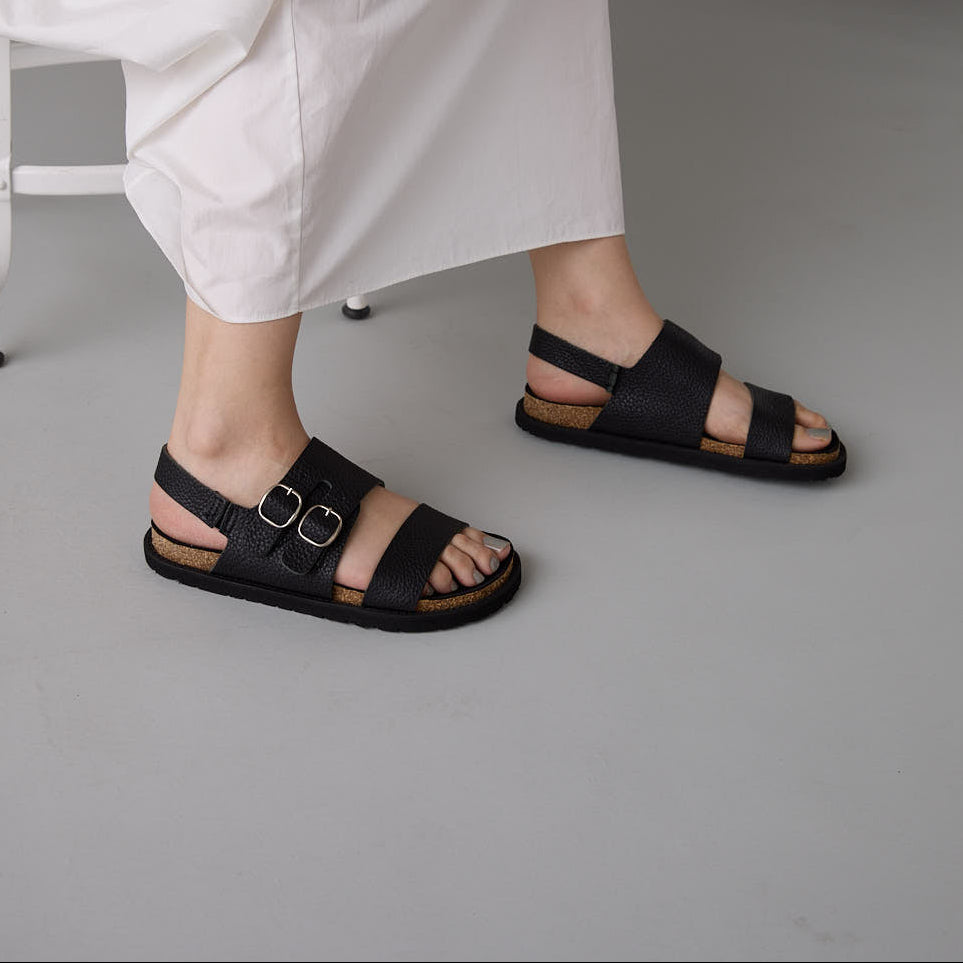 DOUBLE MONK SANDALS ALL SHRINK BLACK