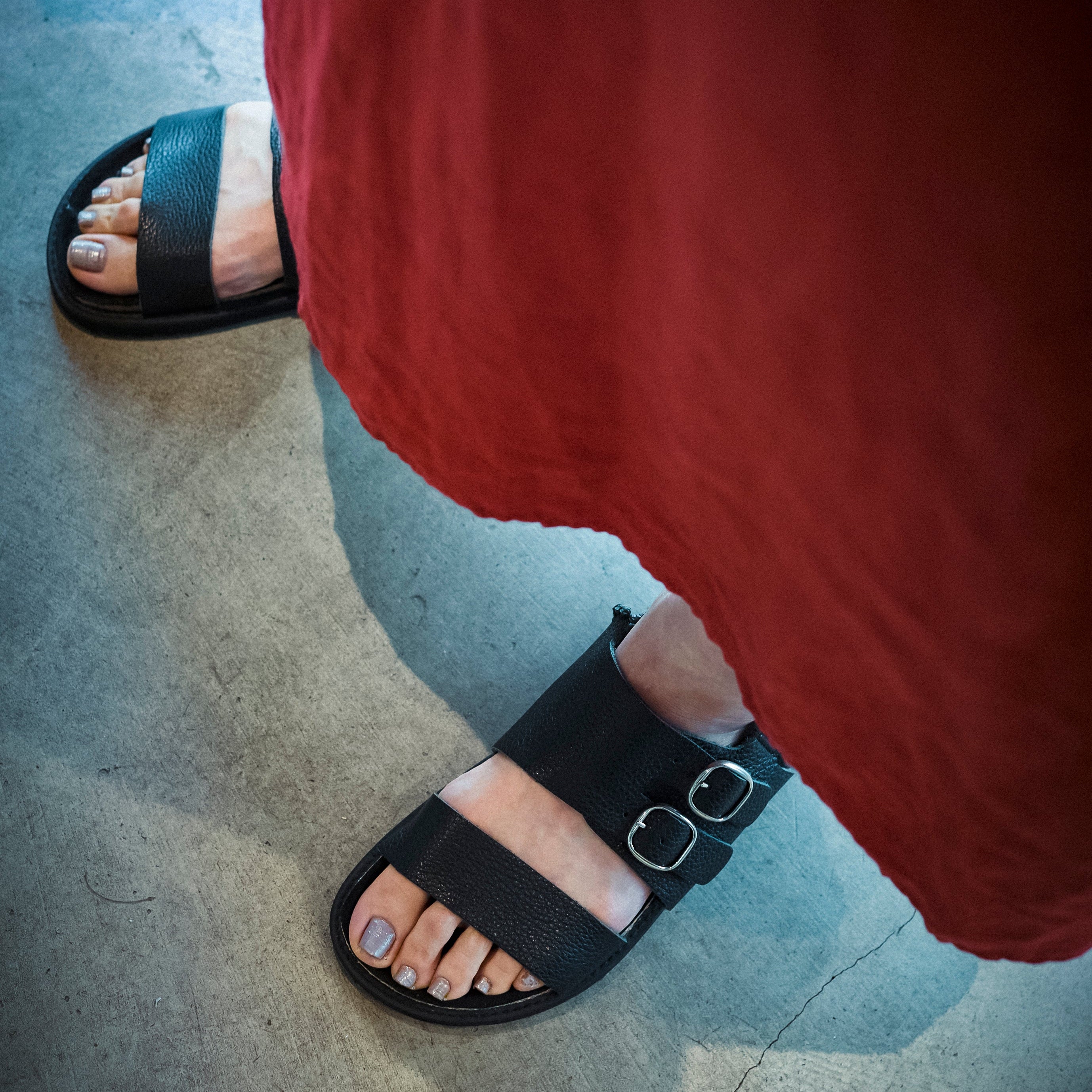 DOUBLE MONK SANDALS ALL SHRINK BLACK