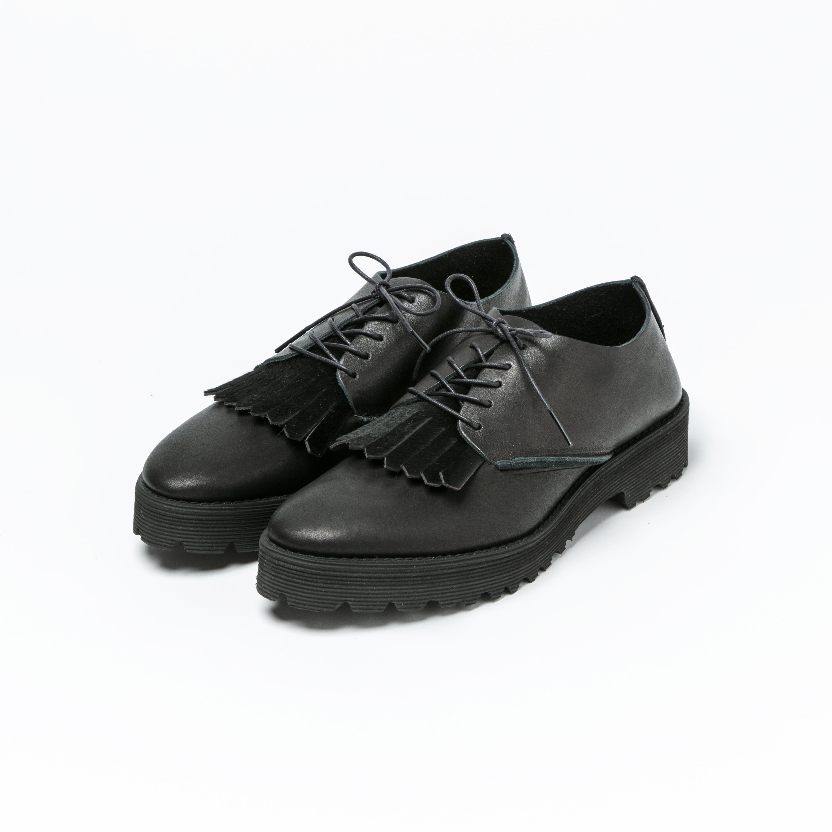 POINTED SHOES/SMOOTH BLACK/COW HAIR BLACK KILT/TANK DOUBLE