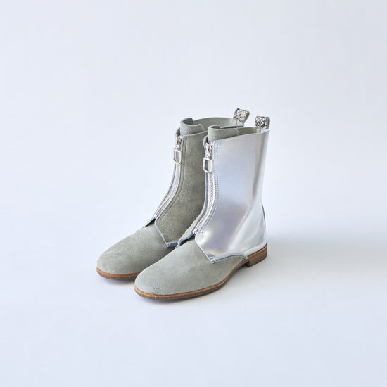 FRONT ZIP BOOTS　SUEDE GRAY / METALLIC SILVER / PYTHON