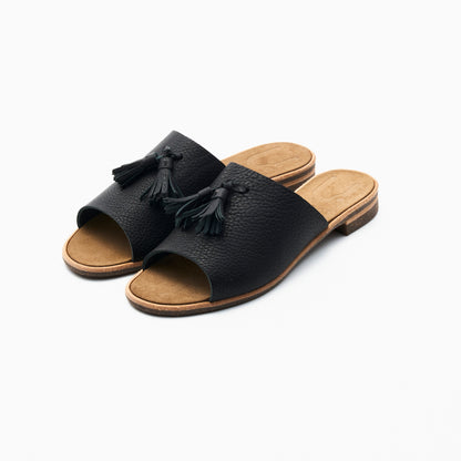 SLIDE SANDALS  SHRINK BLACK TASSEL