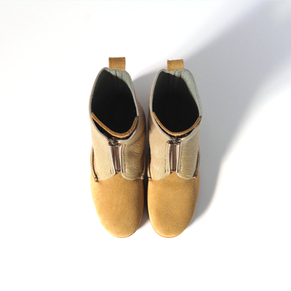 FRONT ZIP BOOTS　COW BEIGE  SUEDE BROWN SUGAR