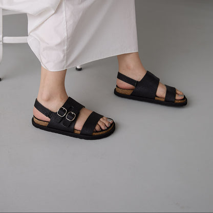 DOUBLE MONK SANDALS　ALL SHRINK BLACK