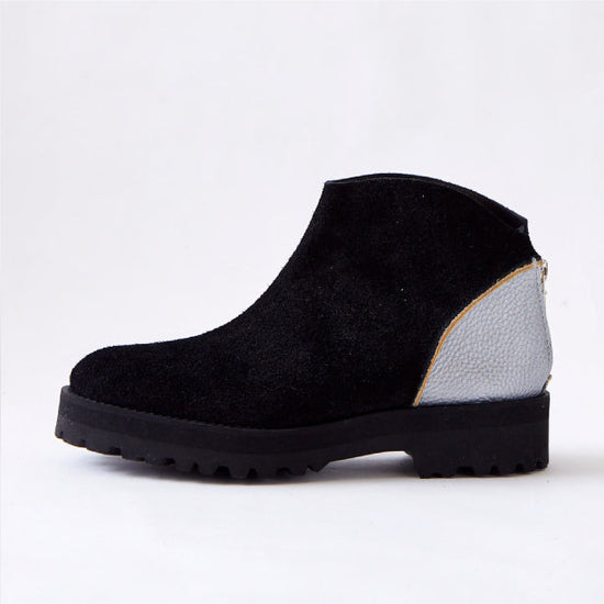 BACK ZIP BOOTS BLACK / SILVER (TANK DOUBLE SOLE)