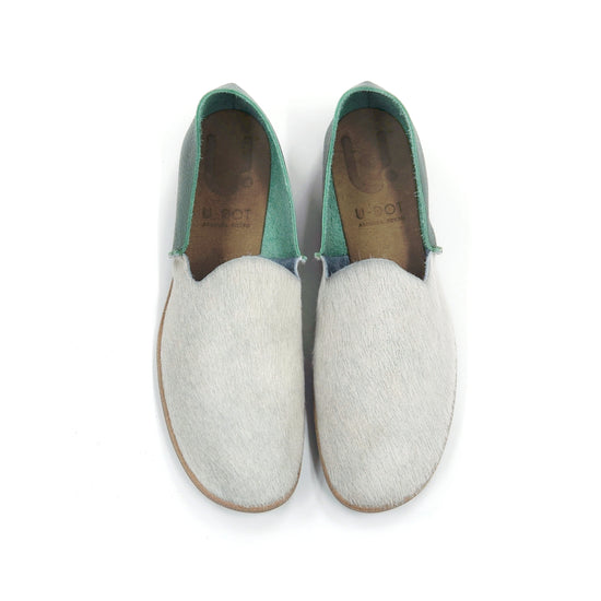 SLIP-ON COW HAIR WHITE/ SHRINK SAGE GREEN/CS