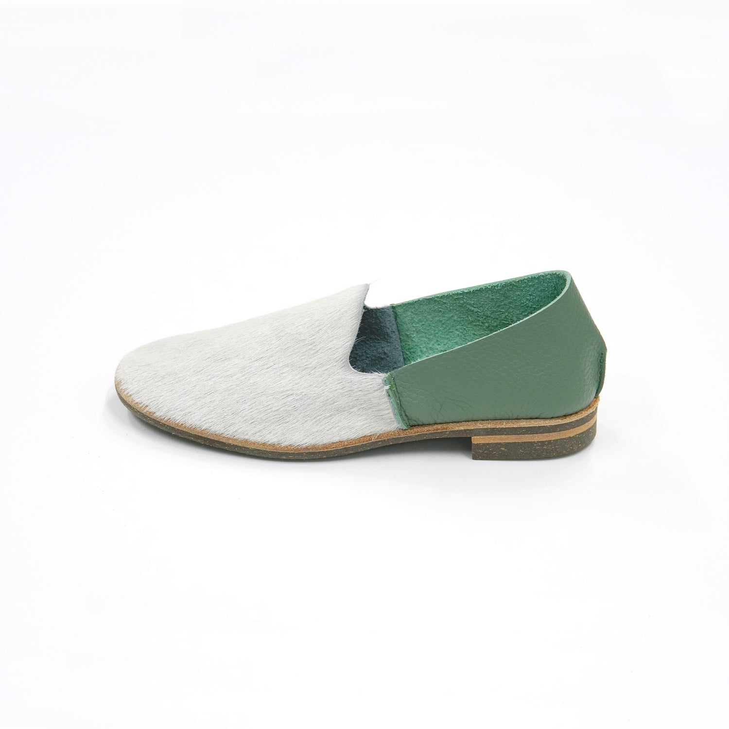 SLIP-ON　COW HAIR WHITE/ SHRINK SAGE GREEN/CS